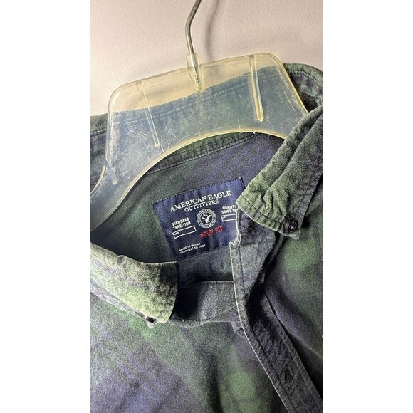 VTG American Eagle Outfitters Flannel Button Up Shirt Size M Green Navy Plaid - Picture 4 of 6